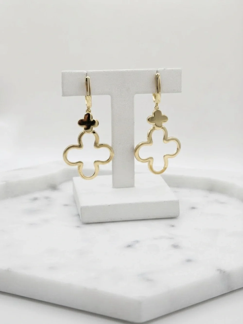 Gold Open Clover Necklace and Earring Set